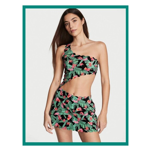 NWT Victoria's Secret Swim XXL Tropical Palm One Shoulder Scallop Swim Dress - Picture 1 of 7